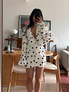 HEMMED - NWOT Rat & Boa Perla Poka Dot White Button Down Dress - Size XS